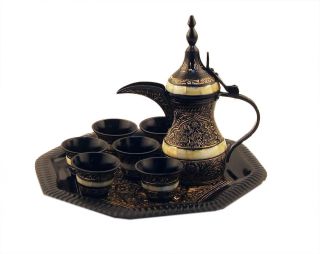 Arabic Bedouin Black Gold Brass Coffee Tea Service Set