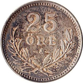 1919 (W) Sweden 25 Ore Silver Coin Gustaf V KM#785