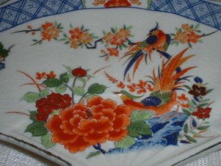  Vintage Fan Shaped Plate Phoenix Bird Bold Blue/Orange N ~ Japan