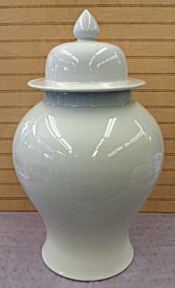 White Glazed Chinese Porcelain Ginger Jar Vase 12h x 8w