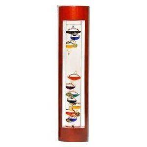  THERMOMETER W/ 10 MULTI COLORED SPHERES, WOOD FRAMED, CHERRY FINISH