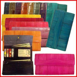 New Genuine Eel Skin Leather Wallet Trifold Purse 15 Colors