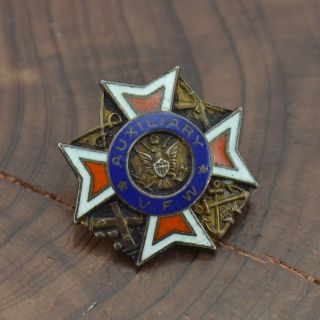   Sterling Silver   Enamel Auxiliary VFW Blue & Red Cross   Pin YX144