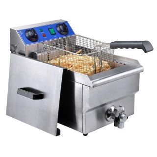 Commercial Electric 10L Deep Fryer w/ Timer and Drain Stainless Steel 