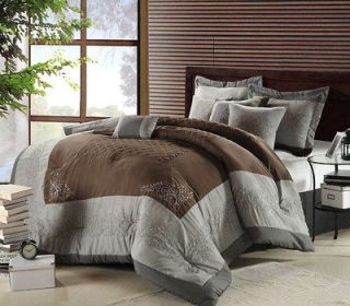 piece Luxury Comforter Bedding Set   FLO. Brown/Silver   Queen/King 