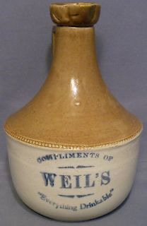 RARE COMPLIMENTS OF WEILS MINNEAPOLIS MINNESOTA STONEWARE WHISKEY 