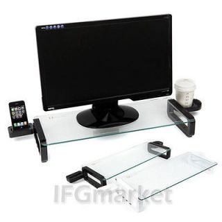   Multi Board Tempered Glass Keyboard Monitor Stand 3port USB 2.0 W