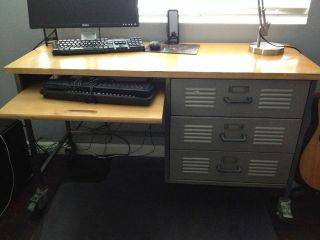   Barn Teen Industrial Type Computer Desk w Storage & Locking Rollers