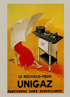 Lady Reading Newspaper Electric Stove Unigaz French Vintage Poster 