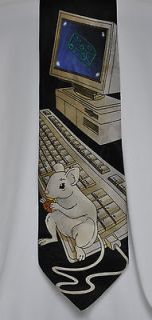 Mens Neck Tie Novelty Computer Mouse w Cheese ADDICTION Preowned