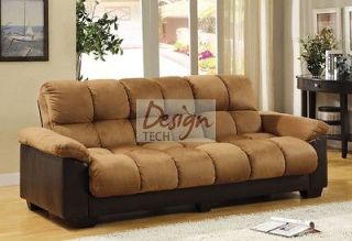 Plush Tan Brown Microfiber Leather Futon Sofa Couch Bed Hidden Storage