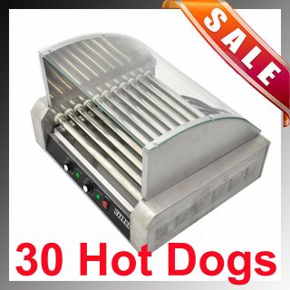   30 Hot Dog 11 Roller Grill Cooker w/ Glass Hood Concession Vending