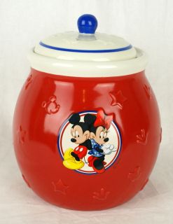 Disney Mickey Mouse Minnie Cookie Jar Canister Red White Blue Treats 