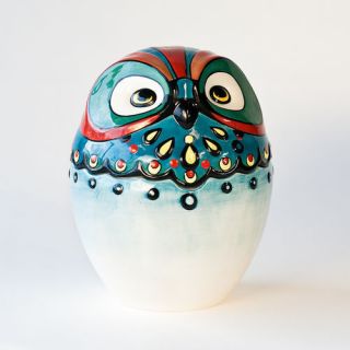 OWL BIRD Colorful Ceramic COOKIE JAR Adorable fun NEW
