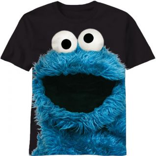 Sesame Street Cookie Monster Big Photo Mens Black T Shirt