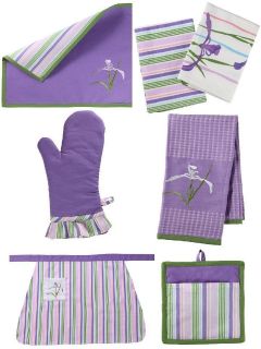 Corelle SHADOW IRIS Purple Cloth Embroidered PLACEMAT Dish TOWEL APRON 