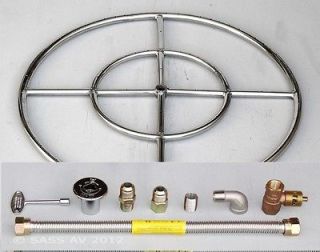 24 Stainless Steel FIRE PIT BURNER RING KIT Natural gas Fireglass 