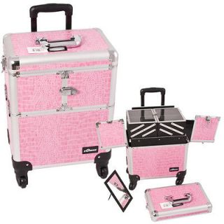 Pink Rolling Train Case Cosmetic Makeup Organizer 19 with Mirror E634 