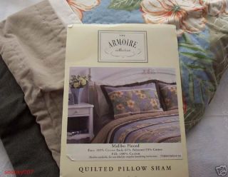 Armoire Malibu Quilted Cotton Blue Tan Floral Standard Pillow Sham 