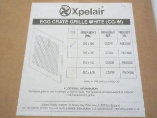 Xpelair 200x200mm Egg Crate Grille White CG20W   BNIB Extractor Fan