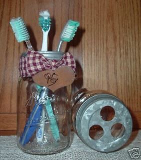 Primitive Mason Jar Toothbrush Holder~ Vintage Country