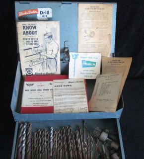   Black and Decker Electric Drill Kit Tool Box With Vintage Drill Bits