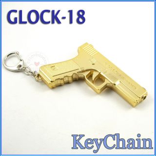 Cross Fire Alloy Mode Pistol Golden GLOCK 18 Gun keychain ring 