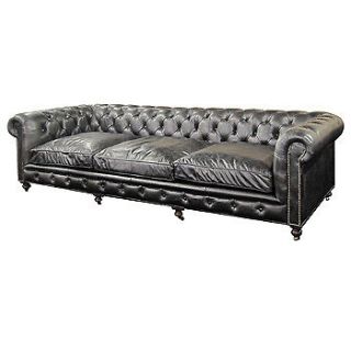 Chesterfield Tufted Black Leather Smokers Couch Sofa (Only 2)