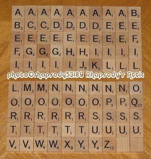 Scrabble Game Parts complete 100 wooden tile set wood letter lot