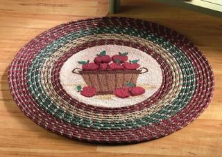 Country Red Apple Bushel Braided Round Throw Accent Rug Kitchen Decor