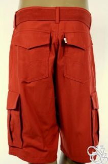   JEANS Squadron Cargo Relaxed Fit Red Ochre Mens Shorts Pants W/ Belt