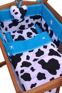 pc Nursery / Cot bed Set   Black and White Cow Print / Torques