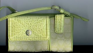 LIME GREEN, BRIGHTON, GENUINE CROCO LEATHER X BODY SHOULDER /WALLET 