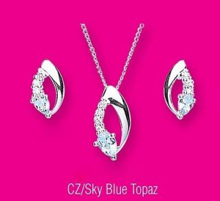  Silver Blue Topaz & Cubic Zirconia Open Marquis Pendant & Earring Set