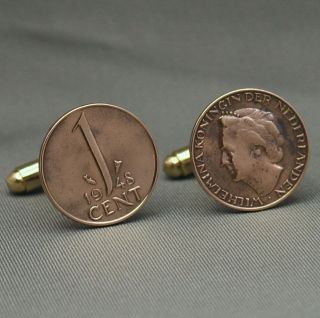 Dutch 1 Cent Vintage 1948 Coin Wilhelmina   Cufflinks