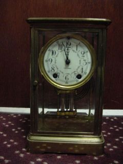   Antique Gold Colored Seth Thomas Crystal Regulator Working Clock