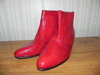   1980s Giorgio Brutini Red Cherry Snakeskin Beatle Cuban Boots 8.5 M