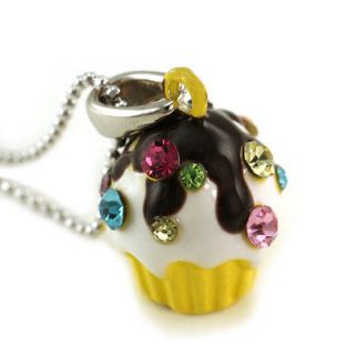 Party Chocolate Yellow Cup Cake Charm Pendant Necklace Colorful 