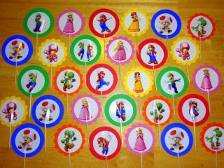 30 SUPER MARIO BROTHERS cupcake toppers picks Birthday Party Favors 