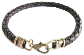 Custom Sized Antiqued Brass 4mm Dark Brown Braided Leather Bracelet