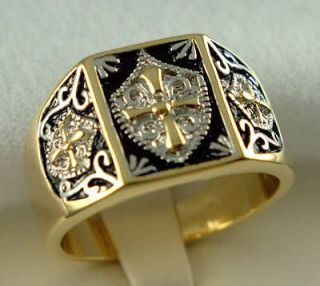 CREST KNIGHTS TEMPLAR mens ring two tone18K gold overlay sz 14