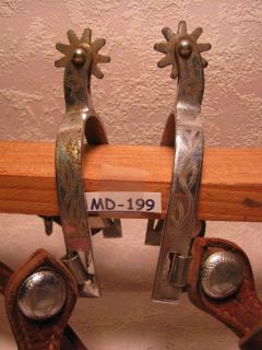 Old Hand Engraved Ladies Western Spurs & Straps Marked RODEO by Kelly 