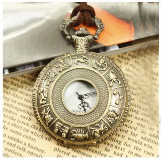   Sun Sign 12 Constellation Quartz Pocket Watch Necklace Chain Gift