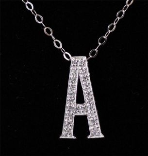   Sterling Silver,Cubic Zirconia Initial Letter A Pendant Necklace 18