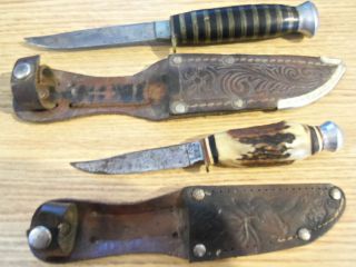 Set of 2 Vintage Hunting Knives Stag Deer G.C.Co York Cutlery Solingen 
