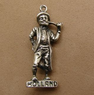 Vintage Silver Holland Dutch Man Smoking Pipe Bracelet Charm 