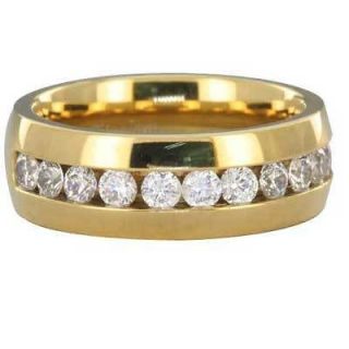 8mm Titanium Band Gold Ip Round Cz Cubic Zirconia Mens Wedding Ring