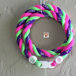 Phiten Triple Twist Necklace   Hot Pink/Optic Green/Purple Custom NEW