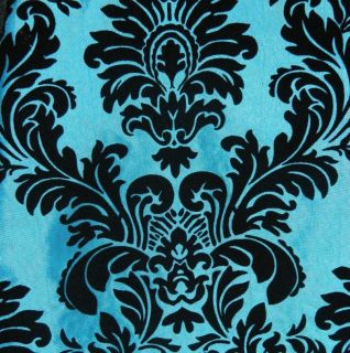 Flocked Taffeta Fabric  High quality Blue & Black Flocking Damask