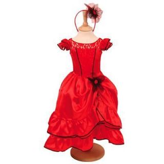 Girls Red Spanish Flamenco Fancy Dress Up Dance Costume
